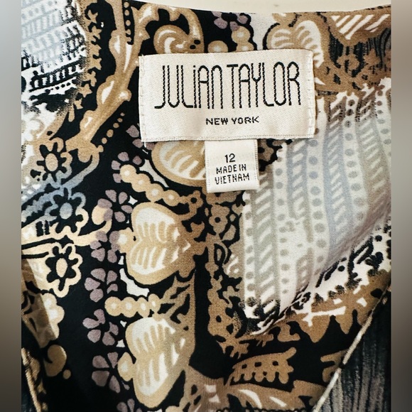 Julian‎ Taylor Midi Dress A-Line Geometric Sleeveless Summer Black Stretch Sz 12 - Picture 5 of 10